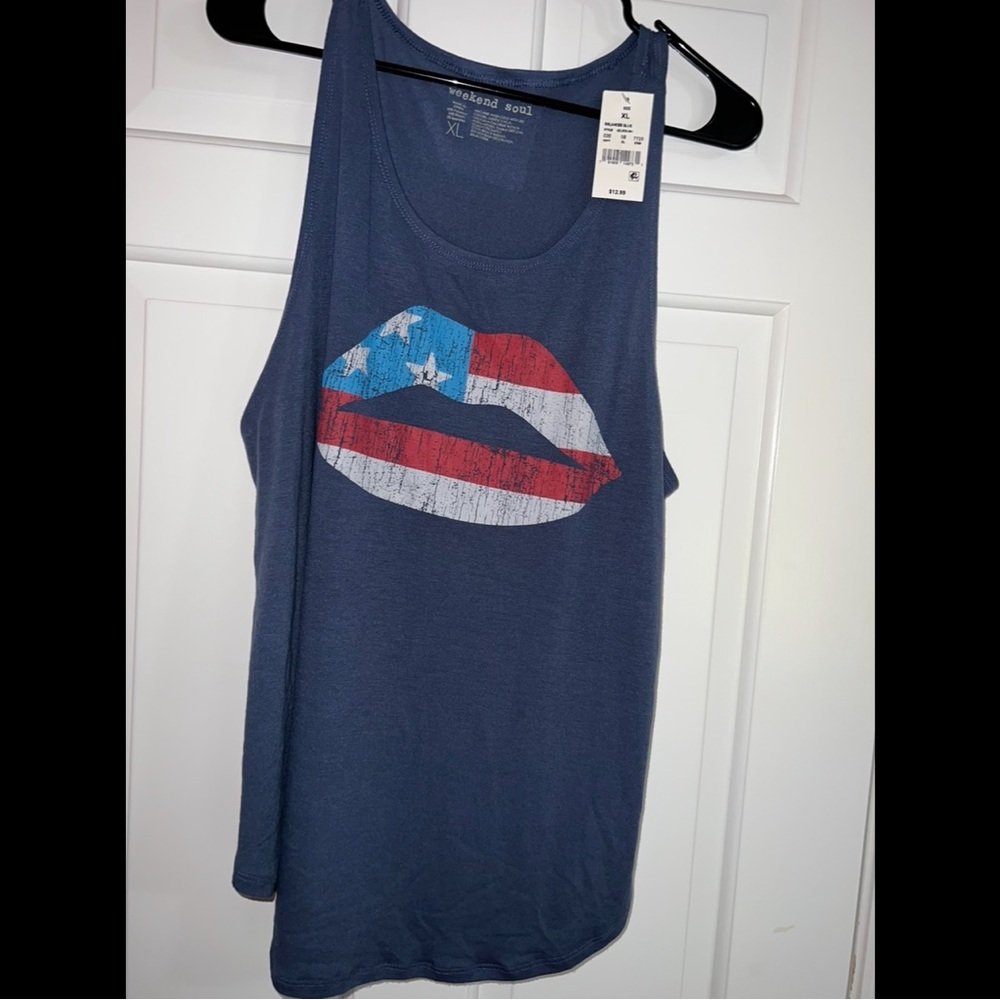 Red, White & Blue Lips Tank